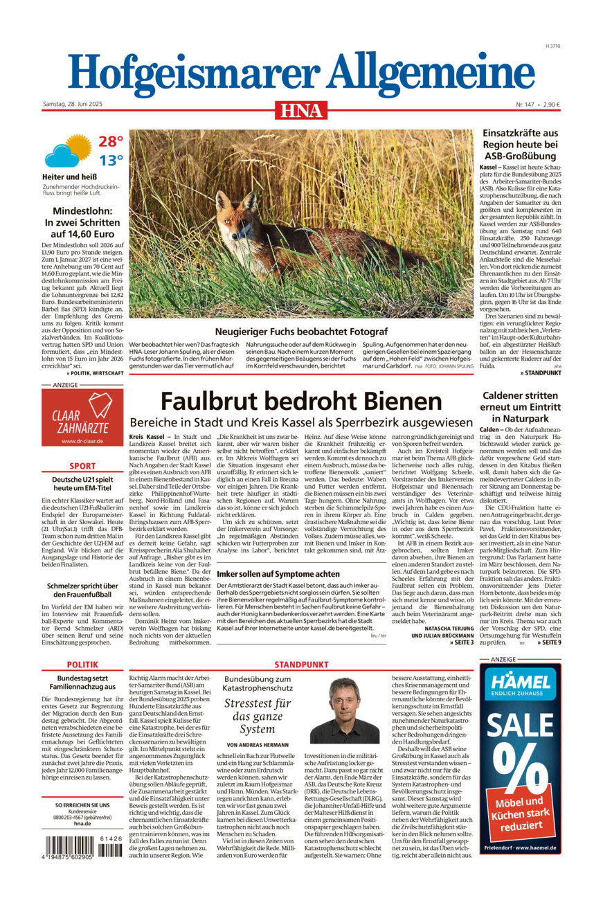 Hofgeismarer Allgemeine vom Samstag, 28.06.2025