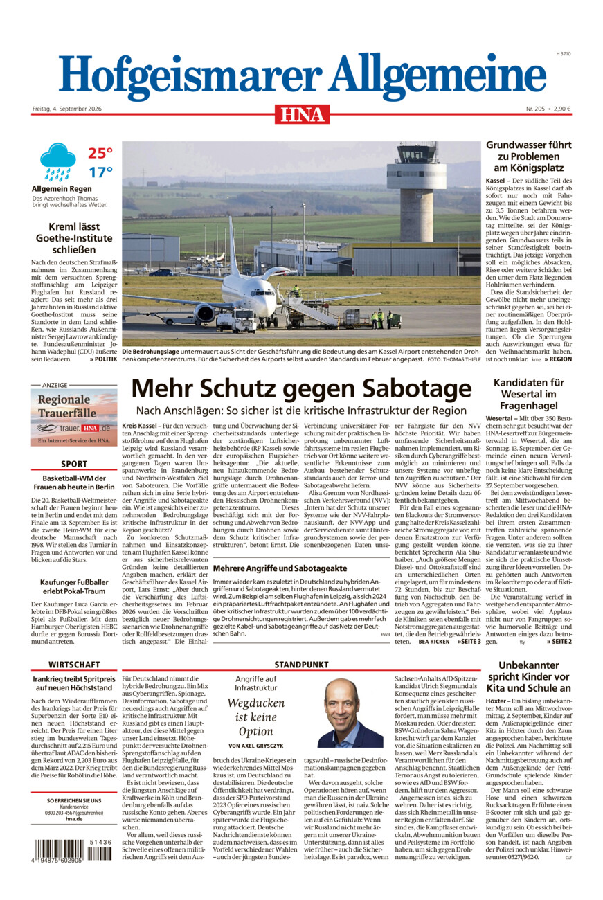 Hofgeismarer Allgemeine vom Freitag, 04.09.2026