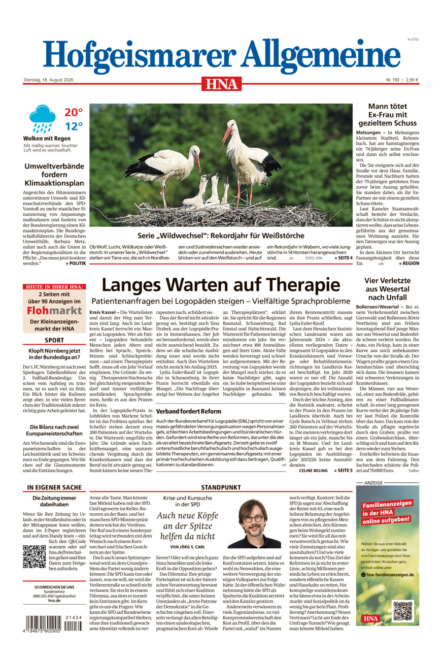 Hofgeismarer Allgemeine vom Dienstag, 18.08.2026