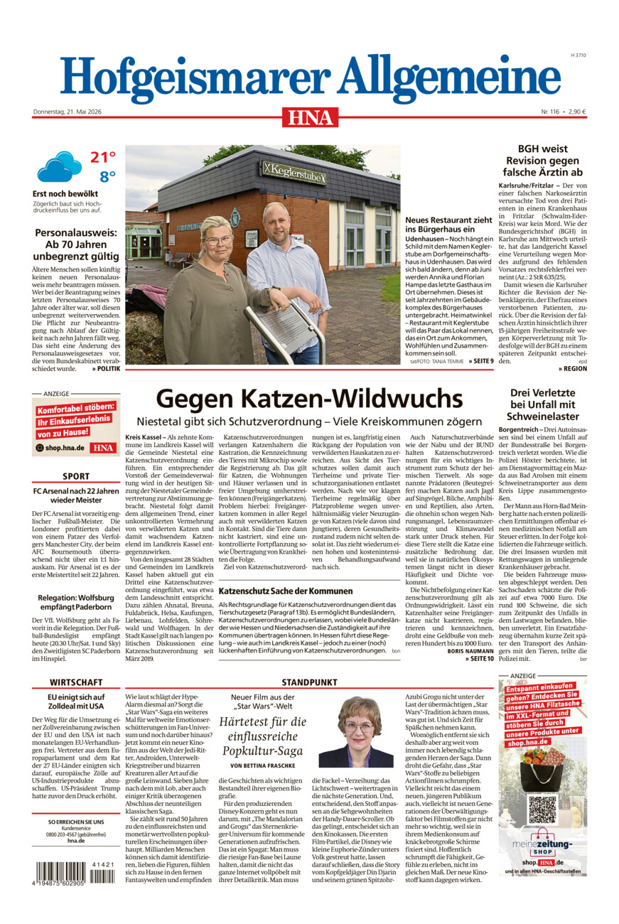 Hofgeismarer Allgemeine vom Donnerstag, 21.05.2026