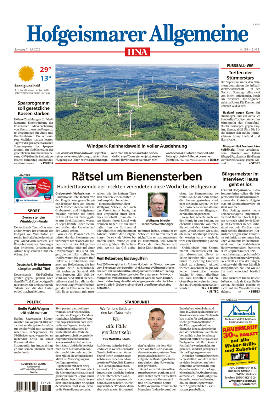 Hofgeismarer Allgemeine vom Samstag, 11.07.2026