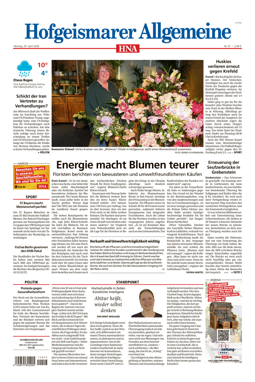 Hofgeismarer Allgemeine vom Montag, 20.04.2026