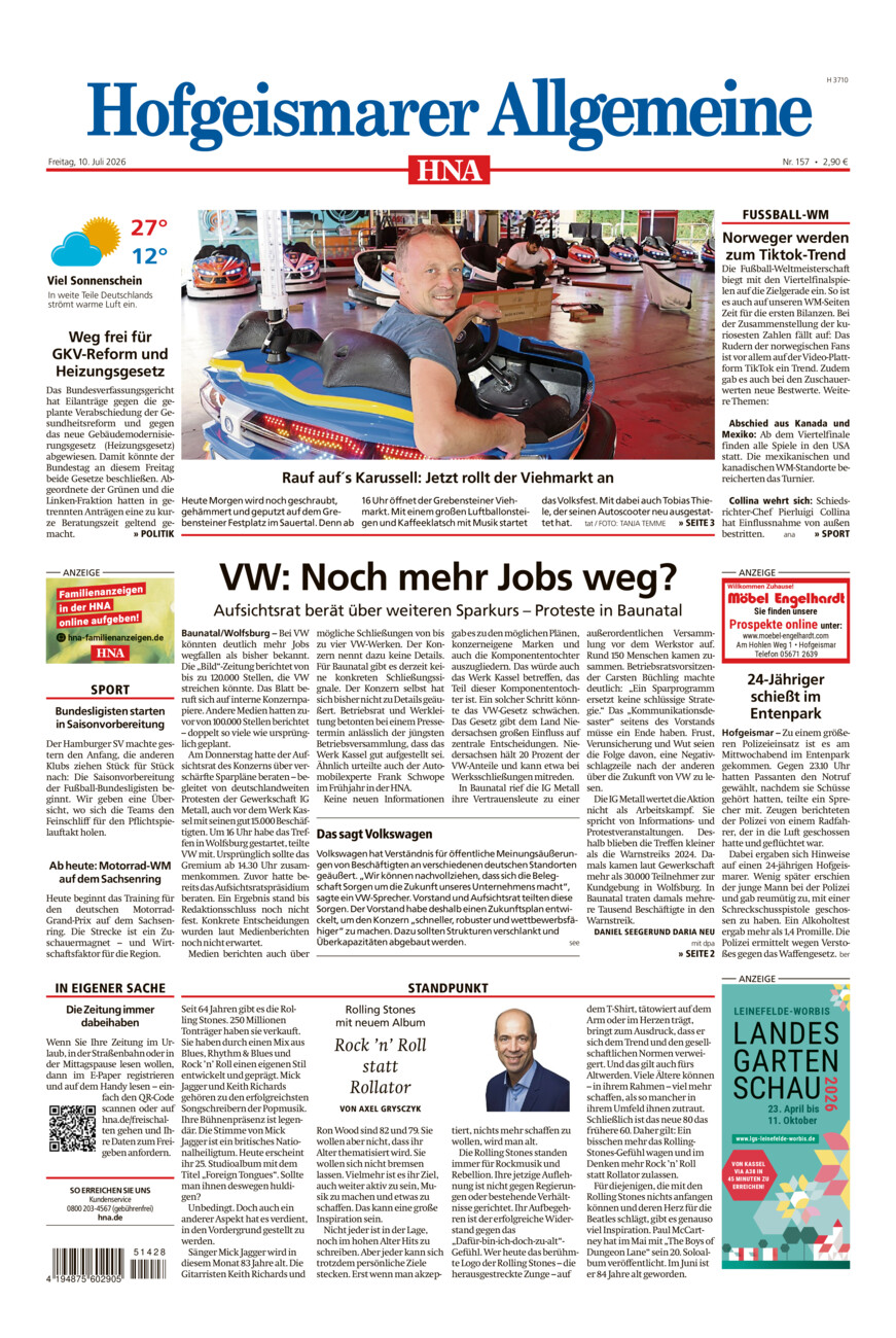 Hofgeismarer Allgemeine vom Freitag, 10.07.2026