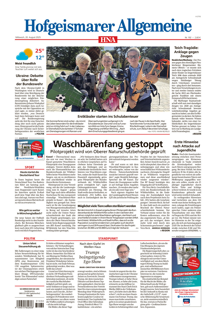Hofgeismarer Allgemeine vom Mittwoch, 20.08.2025