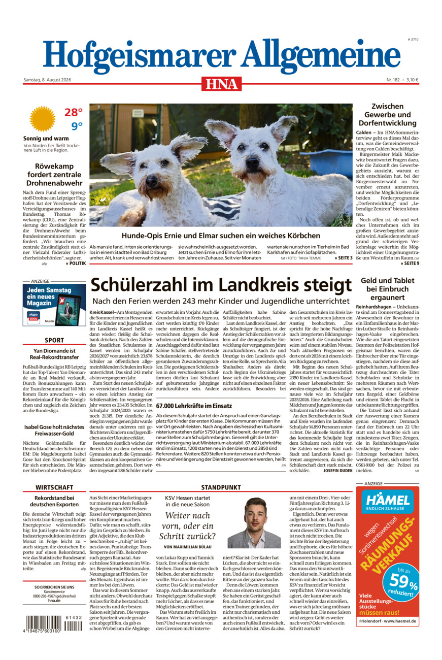 Hofgeismarer Allgemeine vom Samstag, 08.08.2026