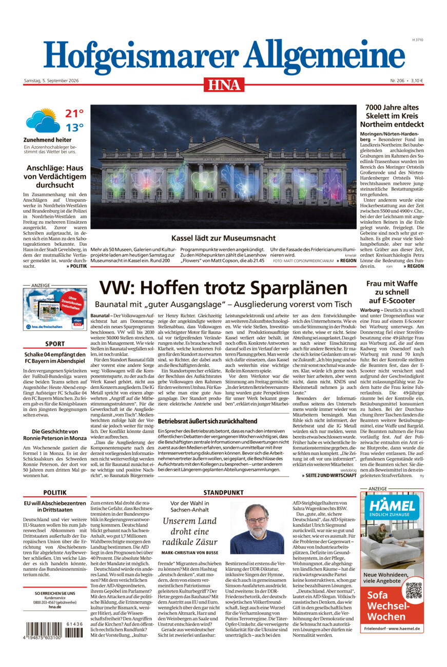 Hofgeismarer Allgemeine vom Samstag, 05.09.2026