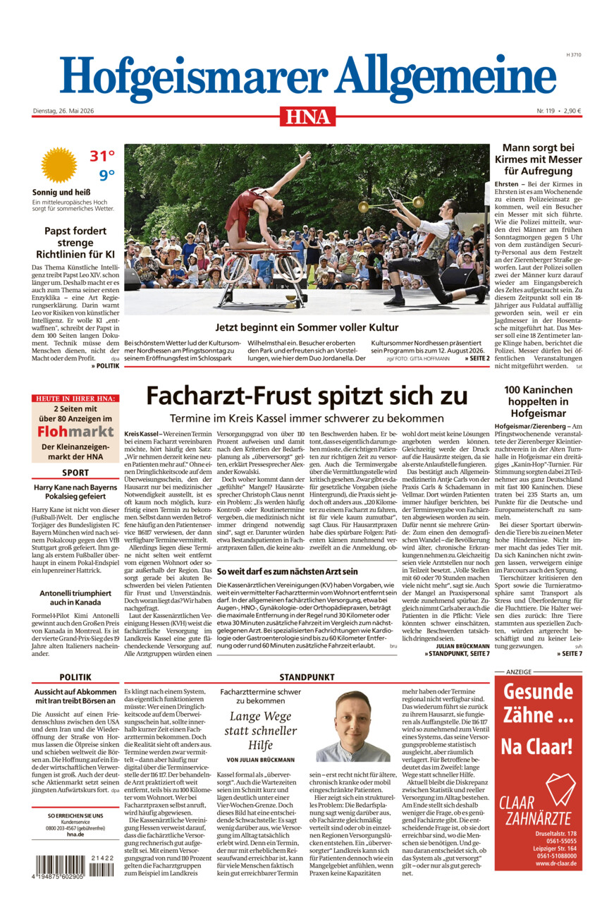 Hofgeismarer Allgemeine vom Dienstag, 26.05.2026