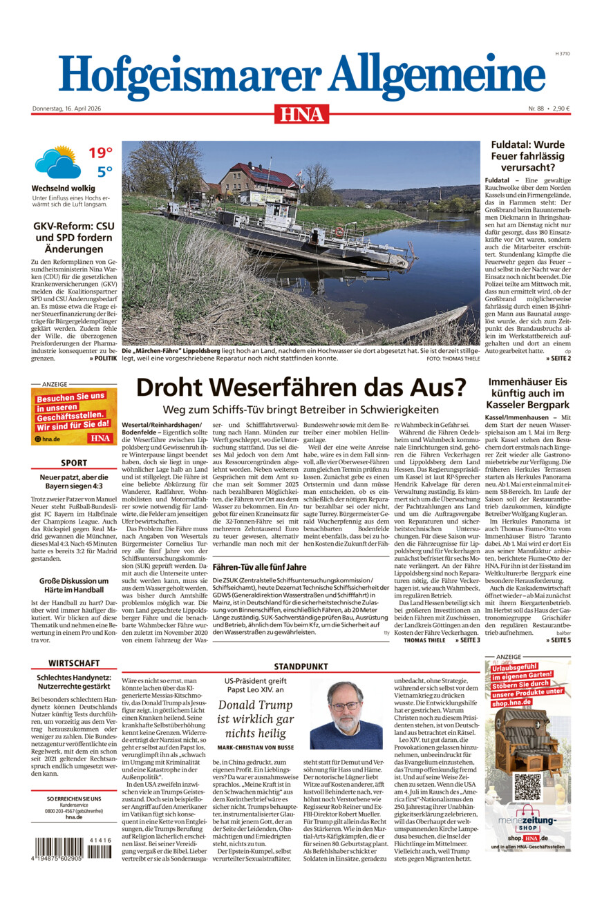 Hofgeismarer Allgemeine vom Donnerstag, 16.04.2026