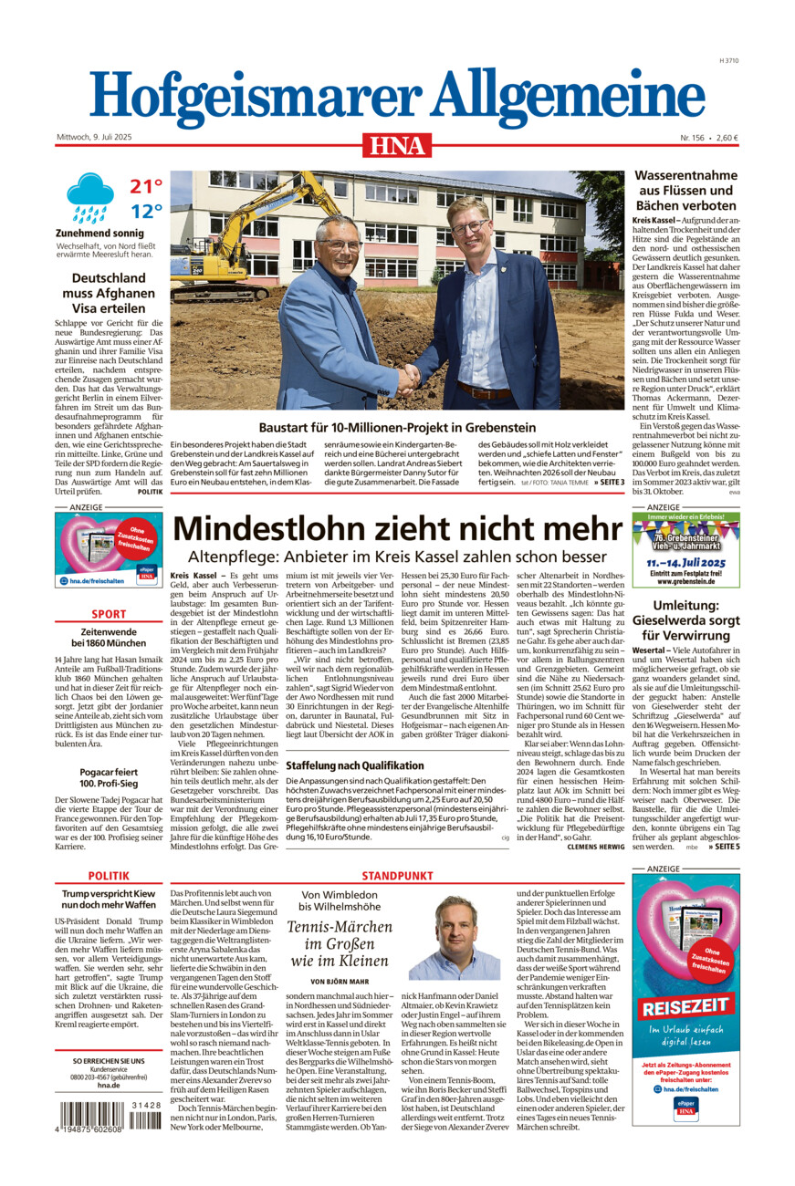 Hofgeismarer Allgemeine vom Mittwoch, 09.07.2025