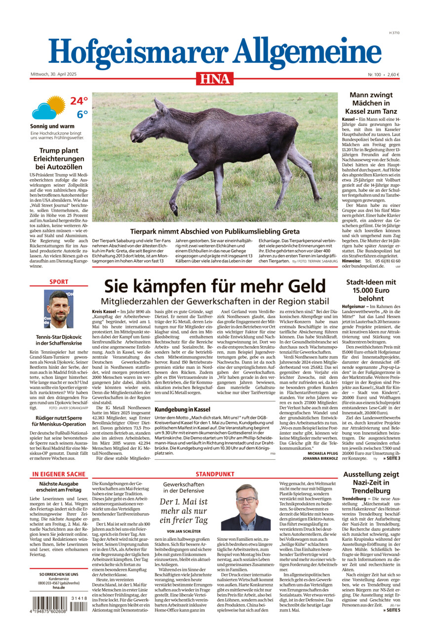 Hofgeismarer Allgemeine vom Mittwoch, 30.04.2025