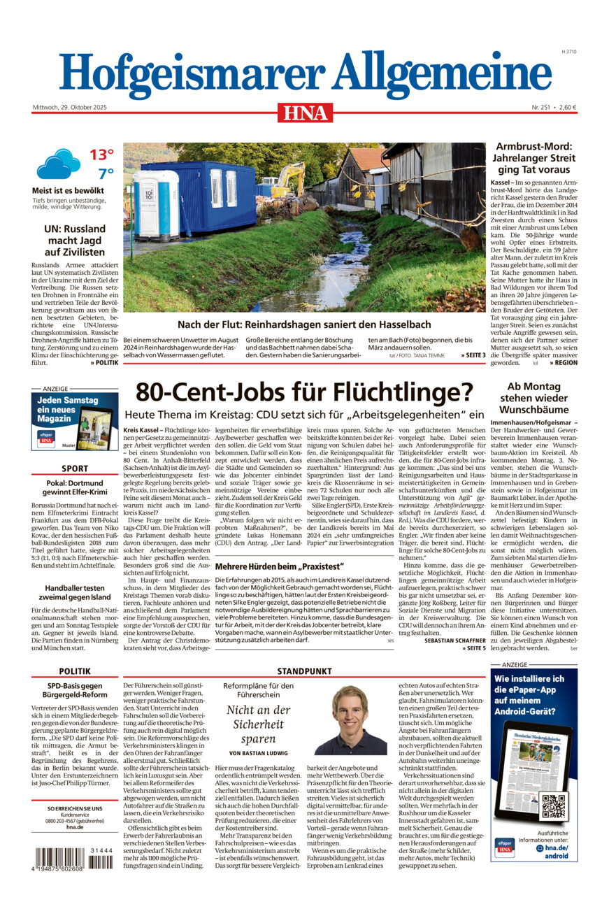 Hofgeismarer Allgemeine vom Mittwoch, 29.10.2025