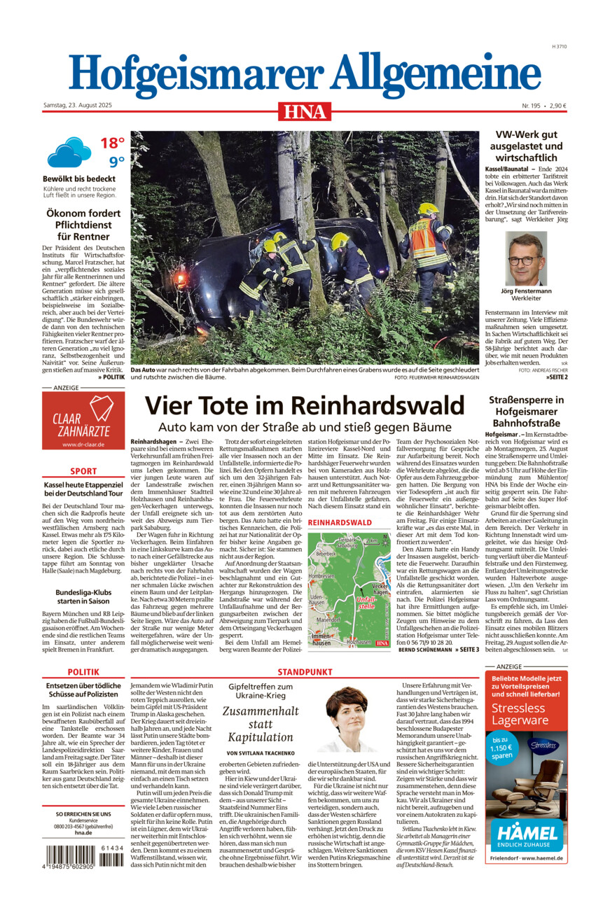 Hofgeismarer Allgemeine vom Samstag, 23.08.2025