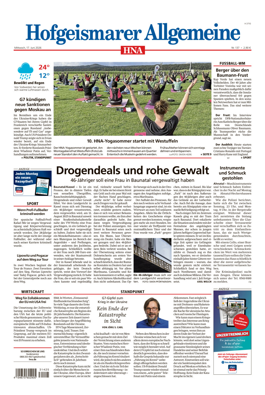 Hofgeismarer Allgemeine vom Mittwoch, 17.06.2026