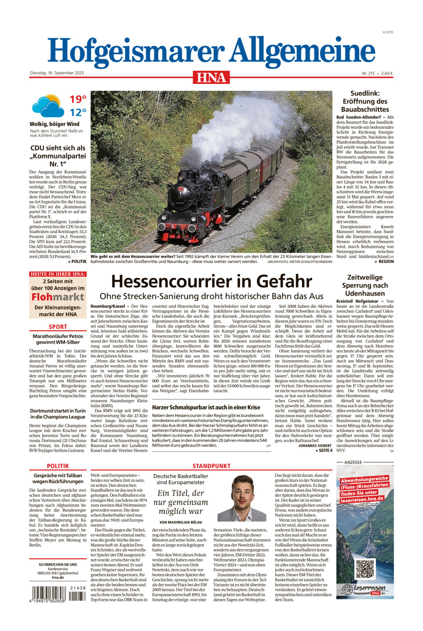 Hofgeismarer Allgemeine vom Dienstag, 16.09.2025