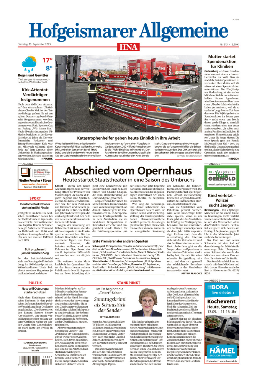 Hofgeismarer Allgemeine vom Samstag, 13.09.2025