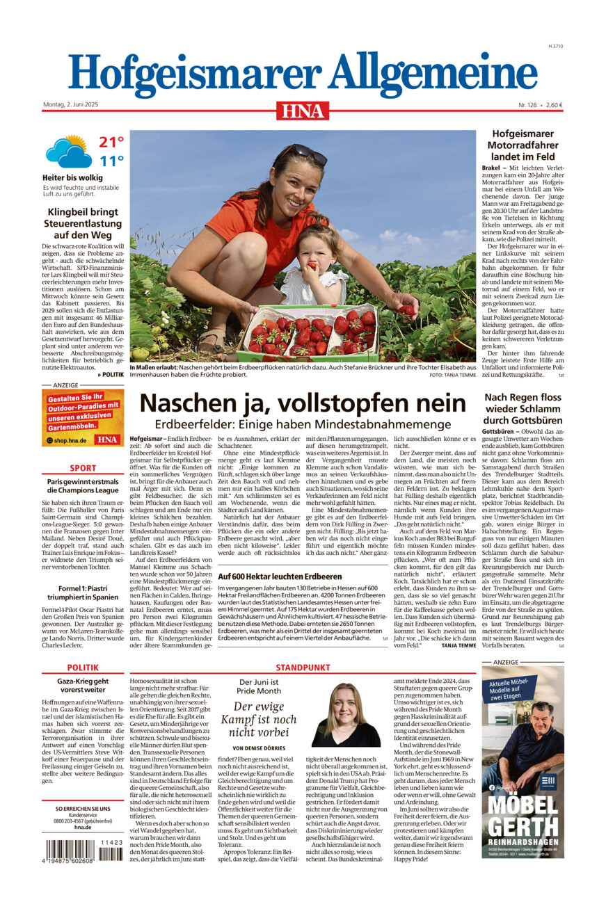 Hofgeismarer Allgemeine vom Montag, 02.06.2025