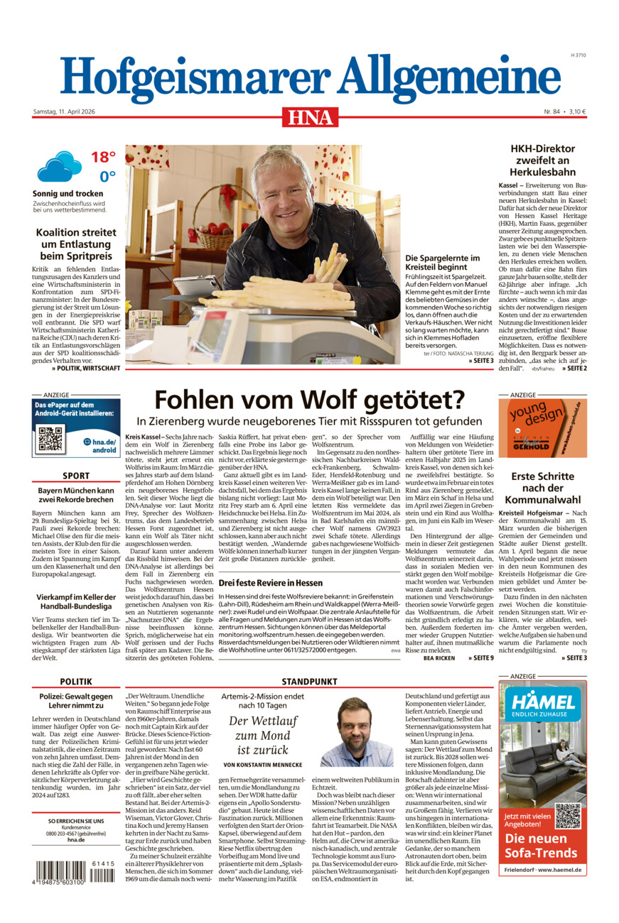Hofgeismarer Allgemeine vom Samstag, 11.04.2026