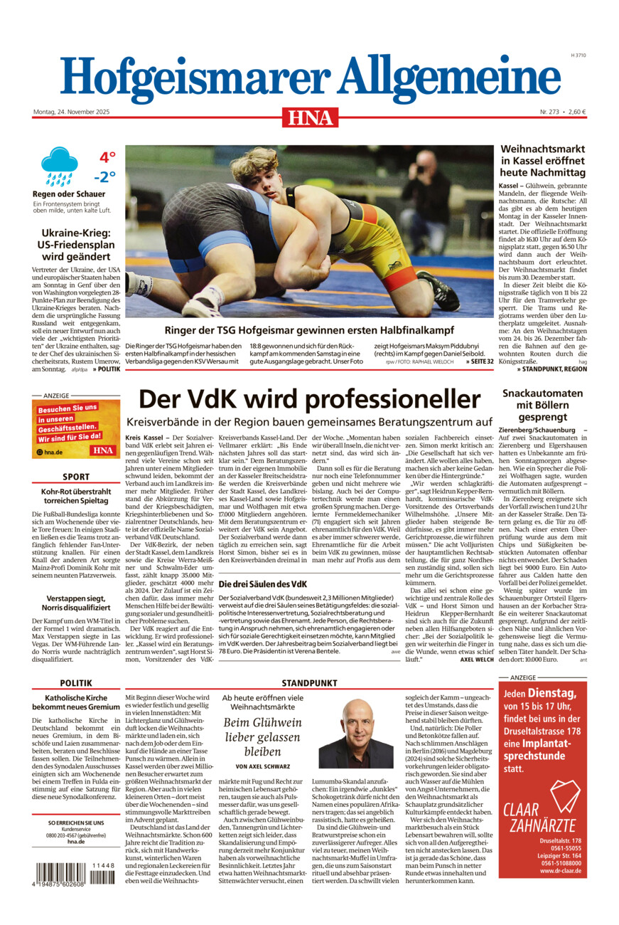 Hofgeismarer Allgemeine vom Montag, 24.11.2025