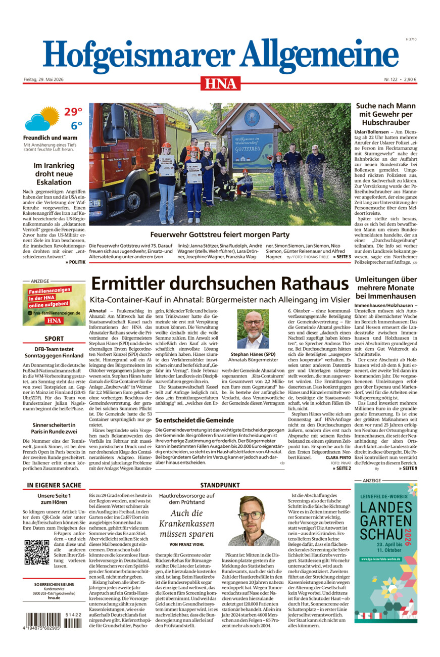 Hofgeismarer Allgemeine vom Freitag, 29.05.2026
