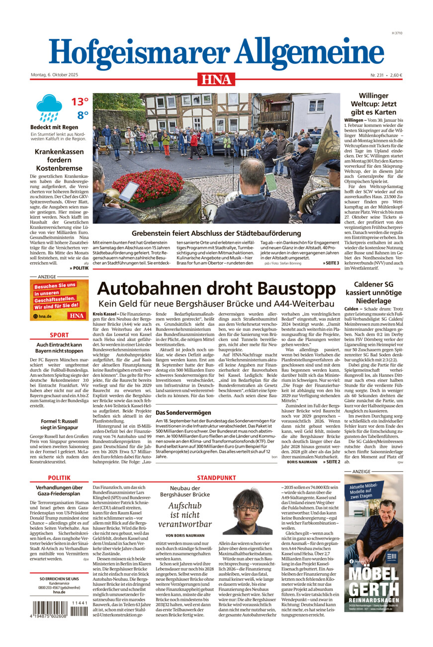 Hofgeismarer Allgemeine vom Montag, 06.10.2025