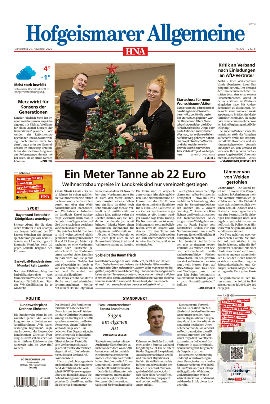 Hofgeismarer Allgemeine vom Donnerstag, 27.11.2025