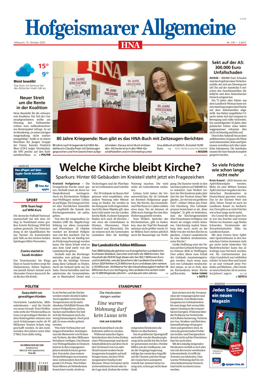 Hofgeismarer Allgemeine vom Mittwoch, 15.10.2025