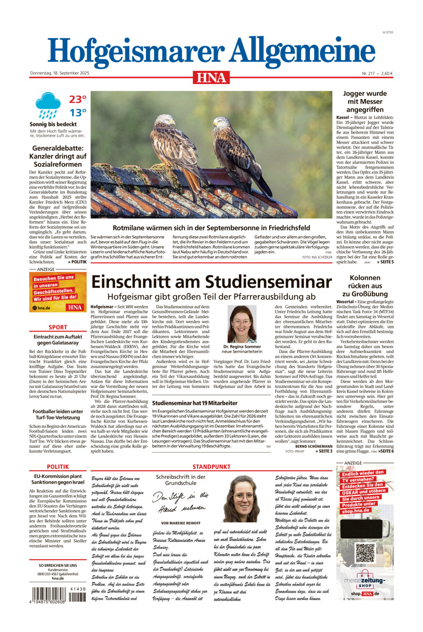 Hofgeismarer Allgemeine vom Donnerstag, 18.09.2025