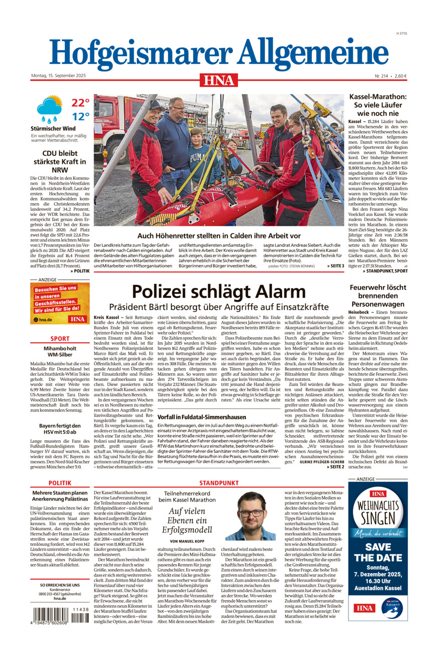 Hofgeismarer Allgemeine vom Montag, 15.09.2025