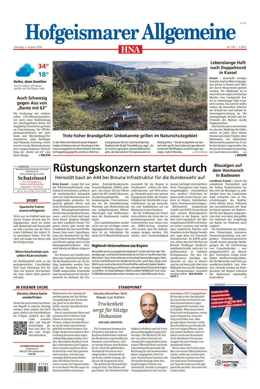 Hofgeismarer Allgemeine vom Dienstag, 04.08.2026