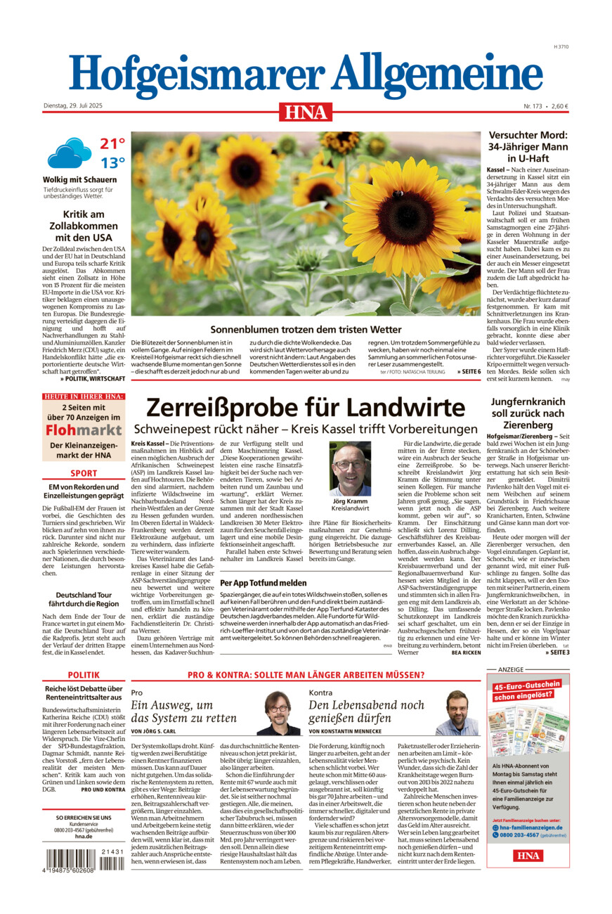 Hofgeismarer Allgemeine vom Dienstag, 29.07.2025