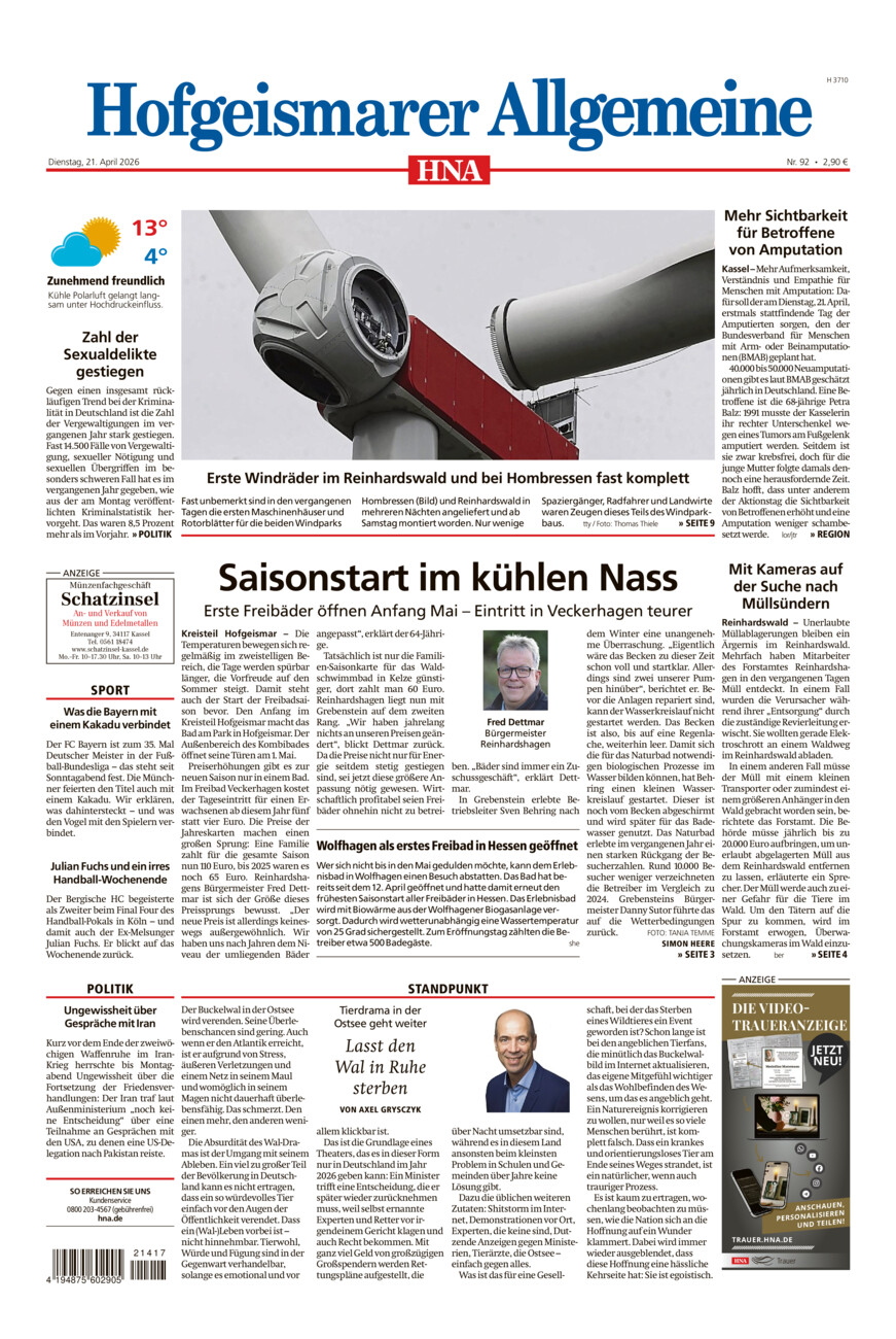 Hofgeismarer Allgemeine vom Dienstag, 21.04.2026