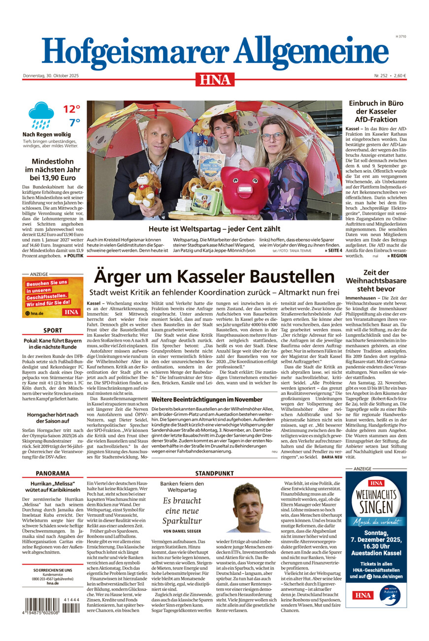 Hofgeismarer Allgemeine vom Donnerstag, 30.10.2025