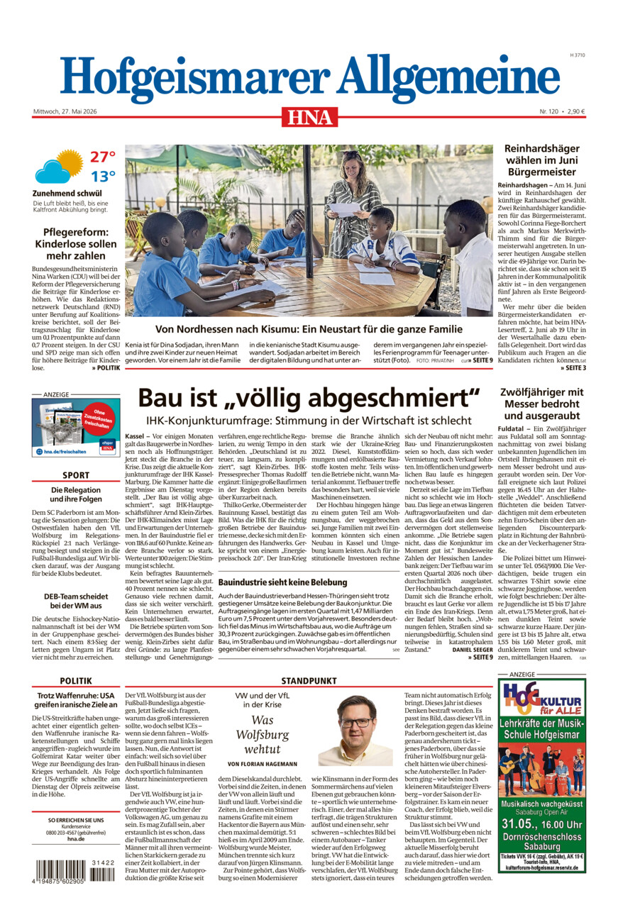 Hofgeismarer Allgemeine vom Mittwoch, 27.05.2026