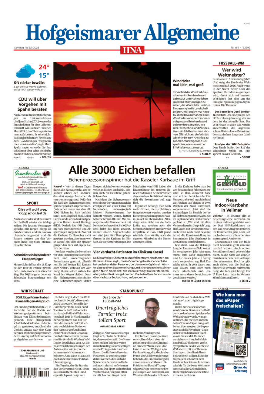 Hofgeismarer Allgemeine vom Samstag, 18.07.2026