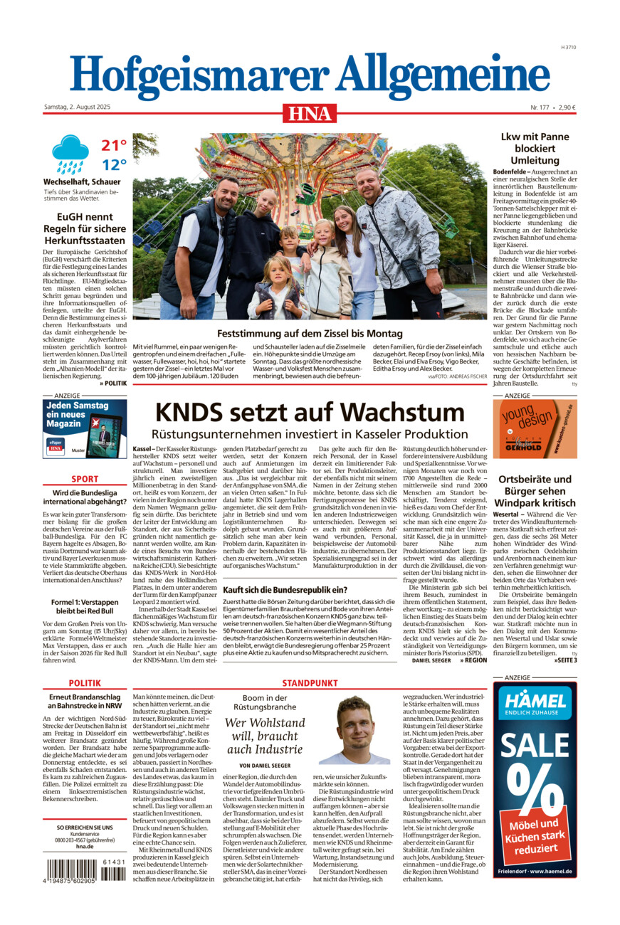 Hofgeismarer Allgemeine vom Samstag, 02.08.2025