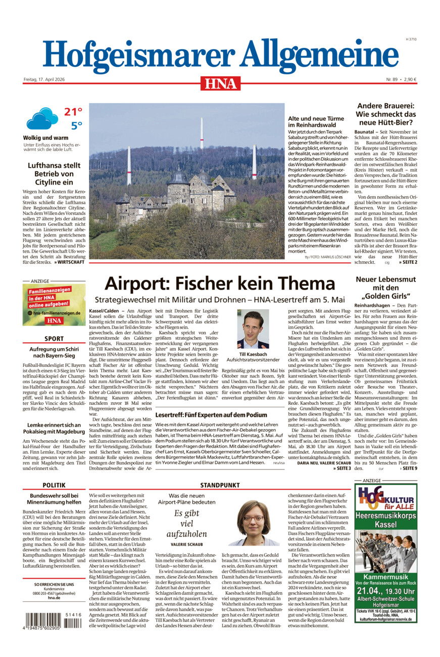 Hofgeismarer Allgemeine vom Freitag, 17.04.2026