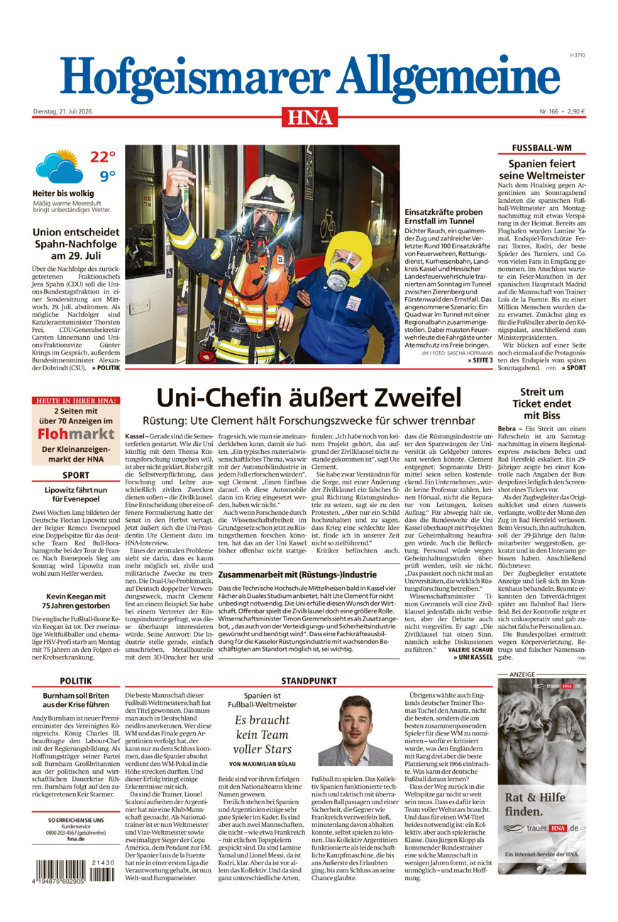 Hofgeismarer Allgemeine vom Dienstag, 21.07.2026