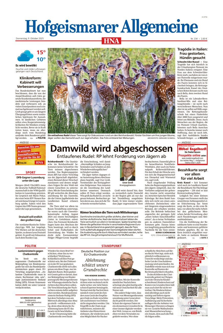Hofgeismarer Allgemeine vom Donnerstag, 09.10.2025