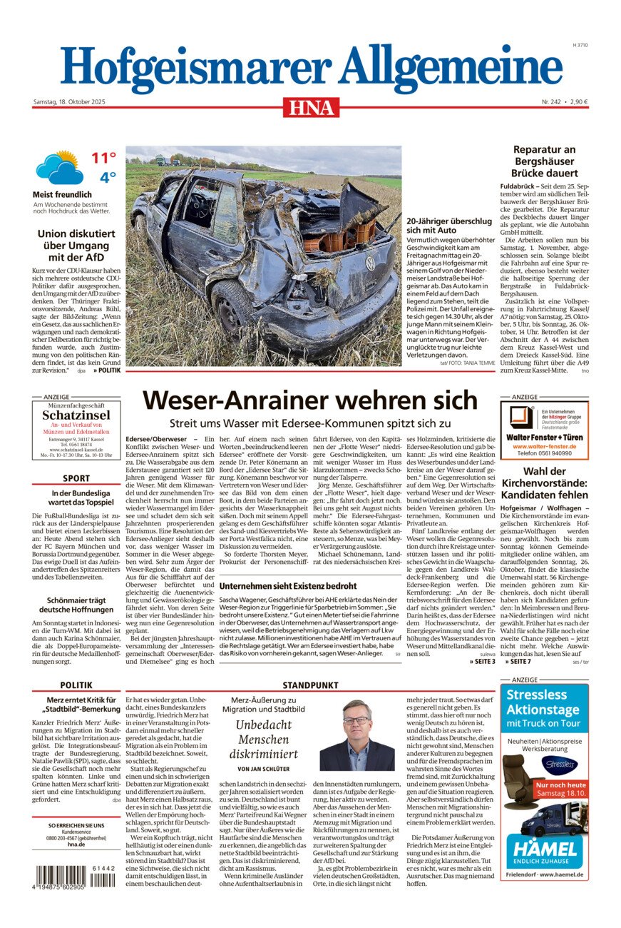 Hofgeismarer Allgemeine vom Samstag, 18.10.2025