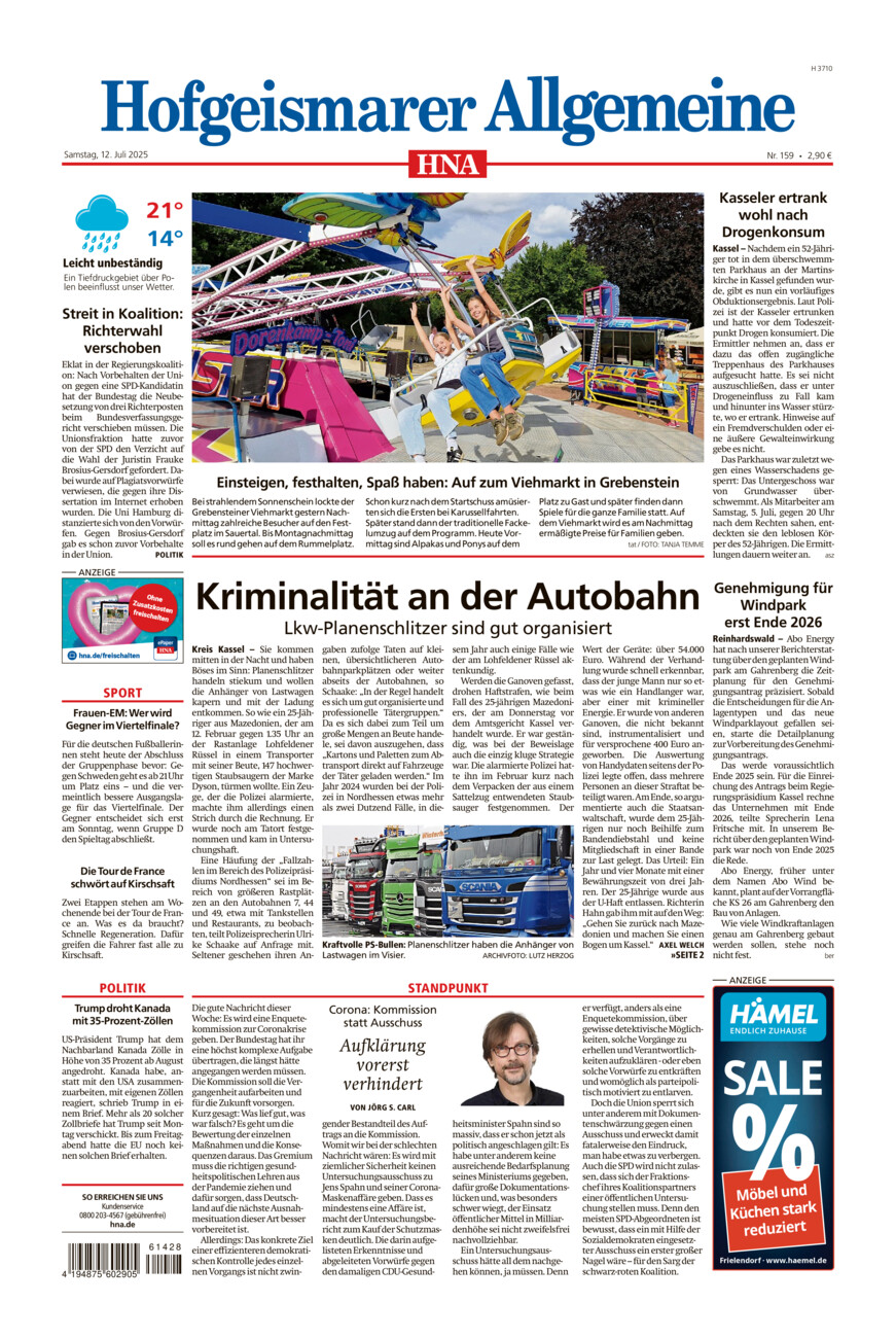 Hofgeismarer Allgemeine vom Samstag, 12.07.2025