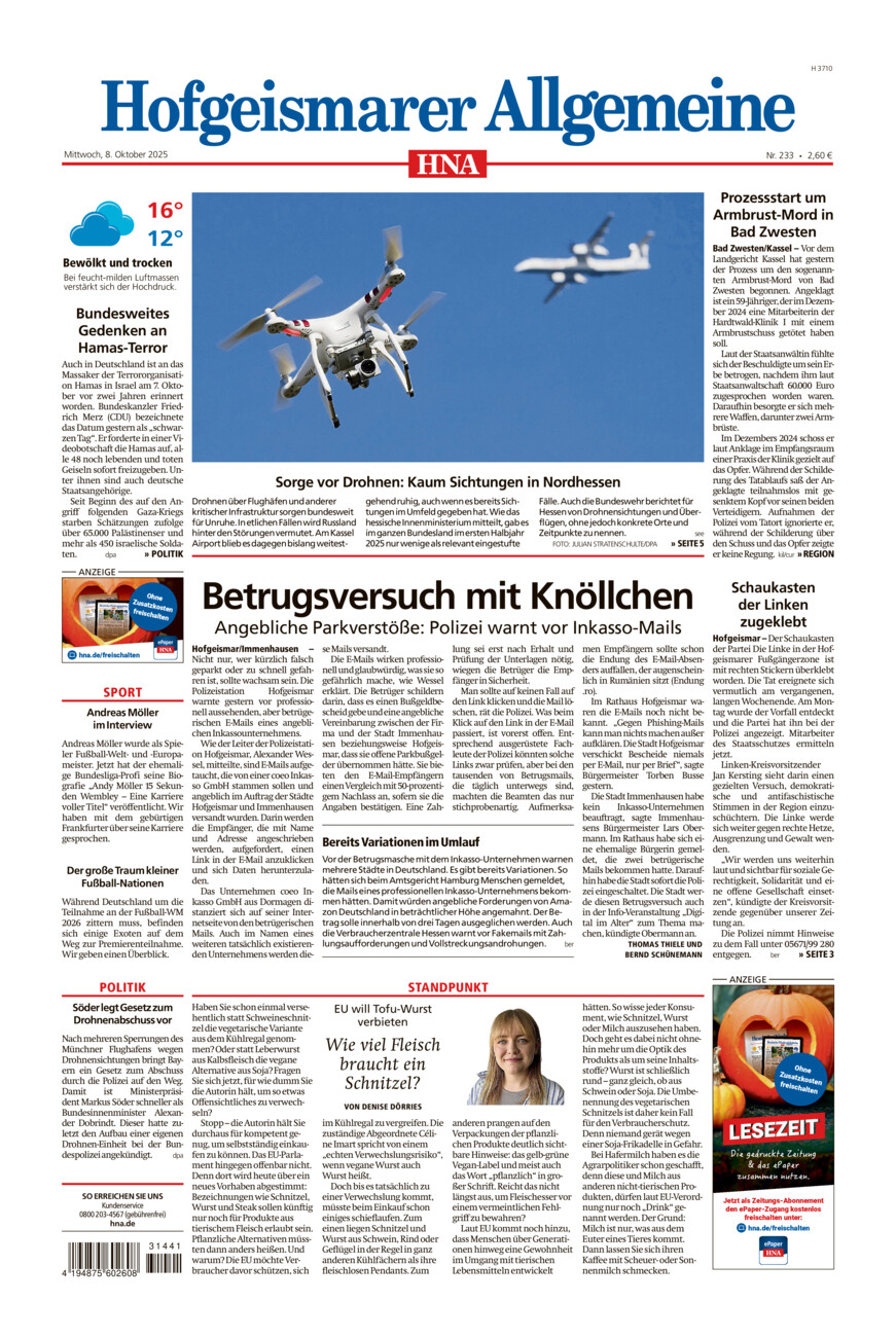 Hofgeismarer Allgemeine vom Mittwoch, 08.10.2025