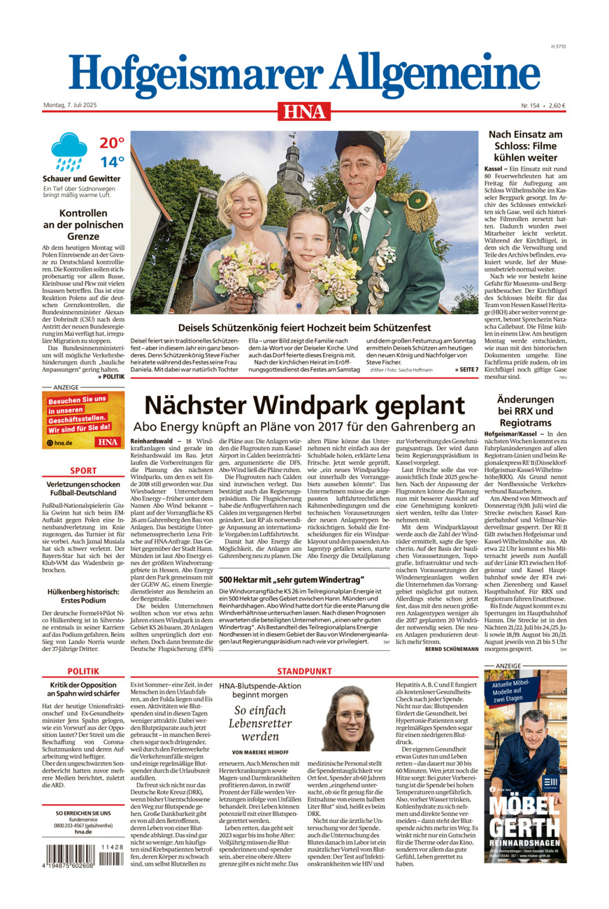 Hofgeismarer Allgemeine vom Montag, 07.07.2025