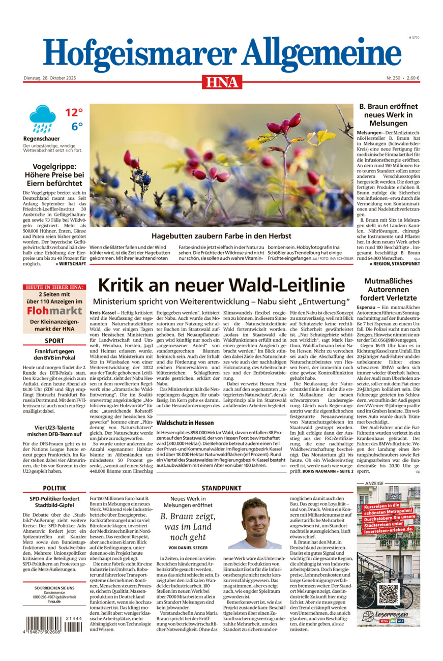 Hofgeismarer Allgemeine vom Dienstag, 28.10.2025