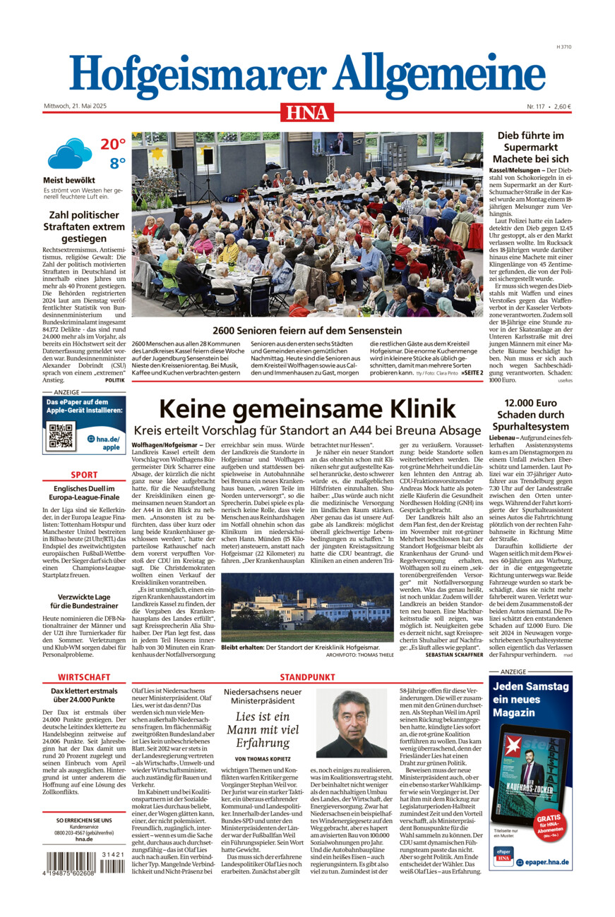 Hofgeismarer Allgemeine vom Mittwoch, 21.05.2025