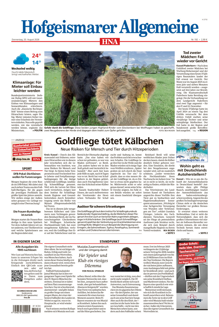 Hofgeismarer Allgemeine vom Donnerstag, 20.08.2026