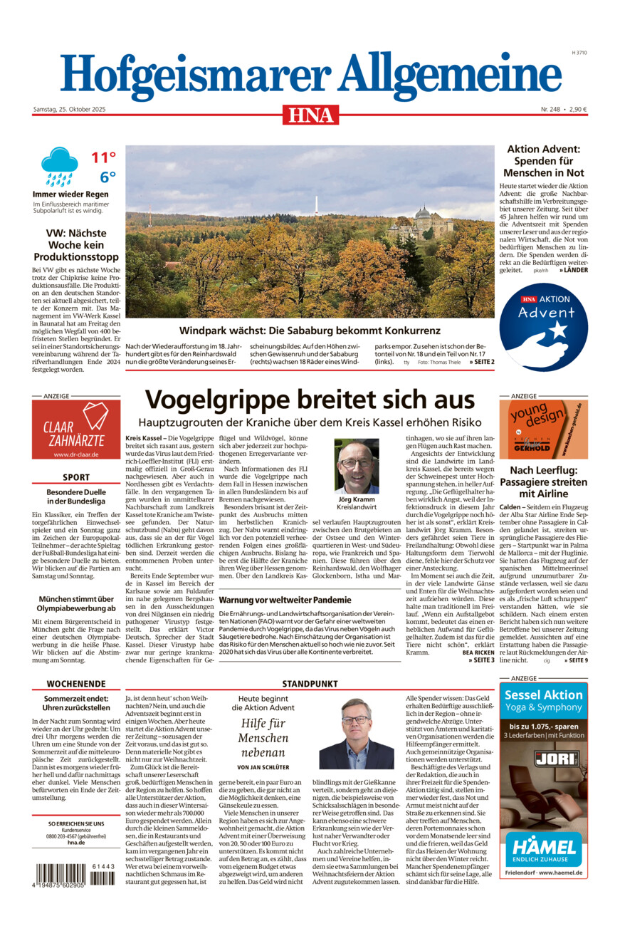 Hofgeismarer Allgemeine vom Samstag, 25.10.2025