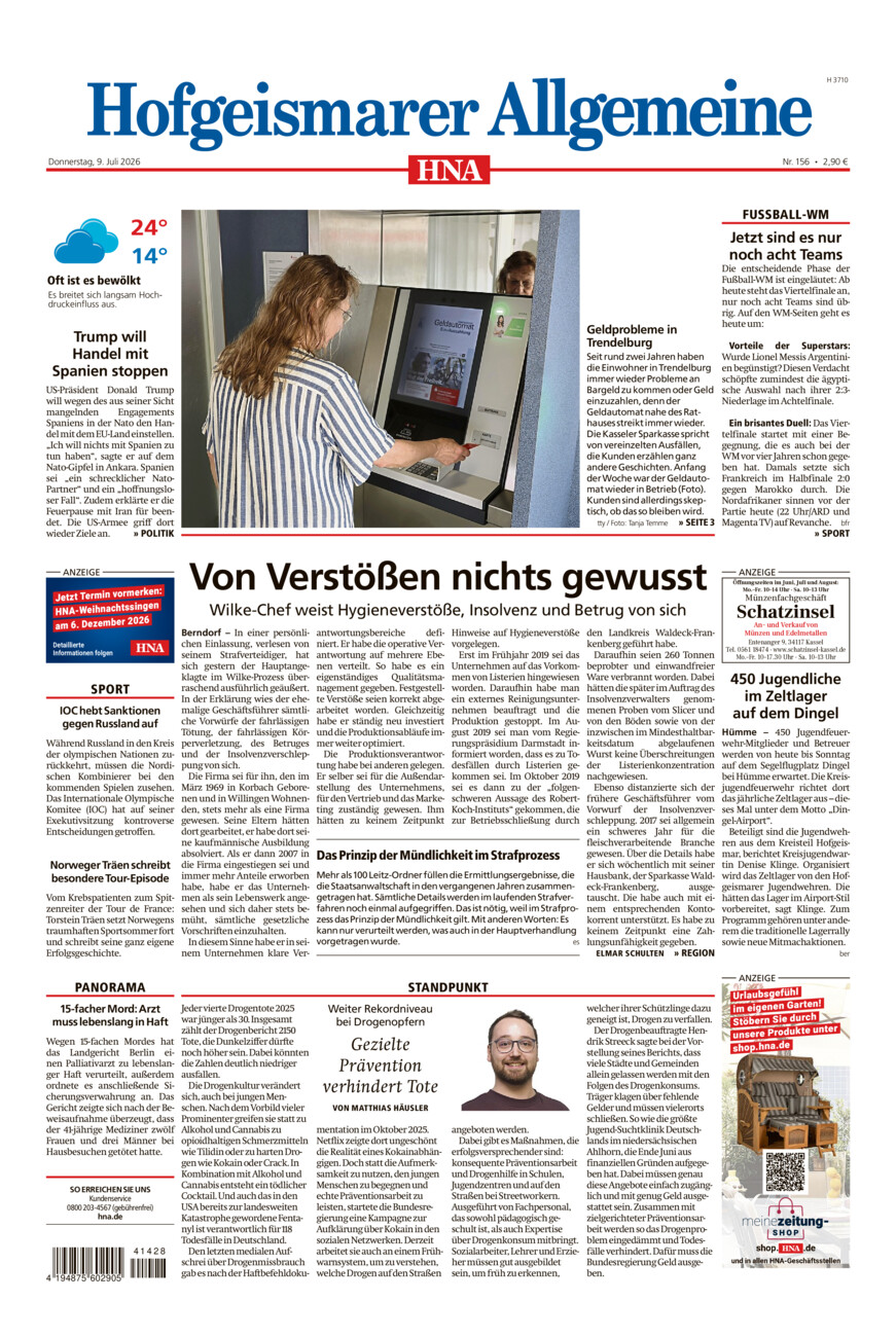 Hofgeismarer Allgemeine vom Donnerstag, 09.07.2026