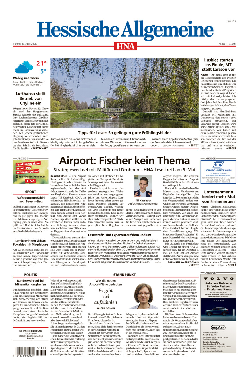 Hessische Allgemeine (Kassel-Ost) vom Freitag, 17.04.2026