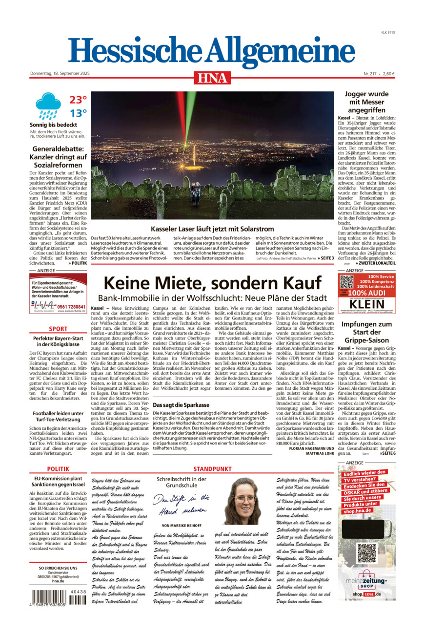 Hessische Allgemeine (Kassel-Ost) vom Donnerstag, 18.09.2025