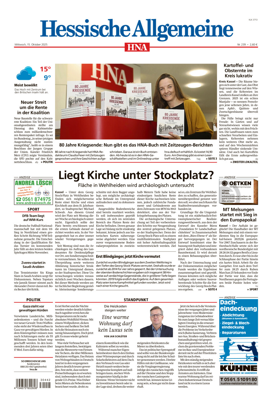 Hessische Allgemeine (Kassel-Ost) vom Mittwoch, 15.10.2025